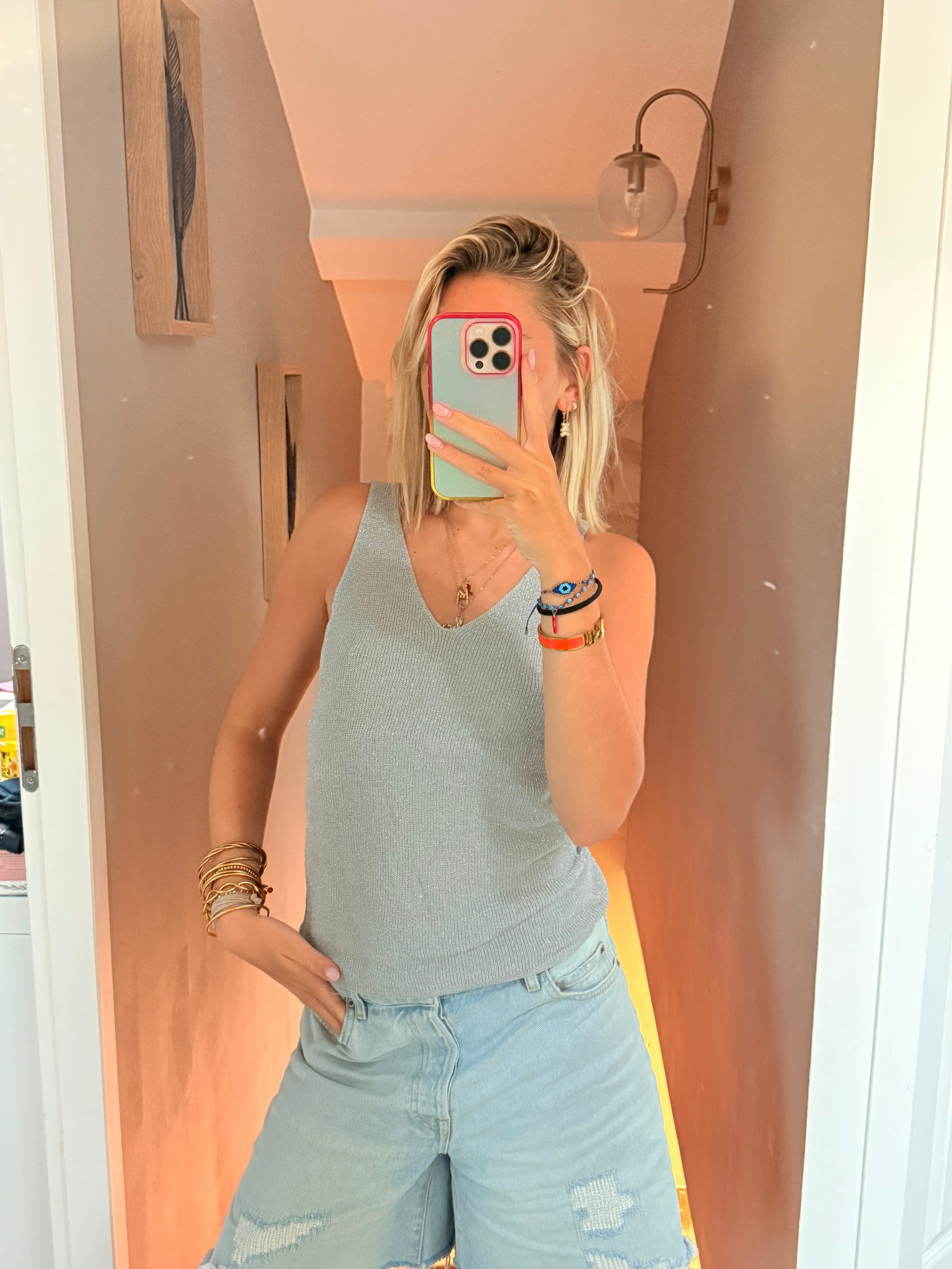 Top pailletée gris